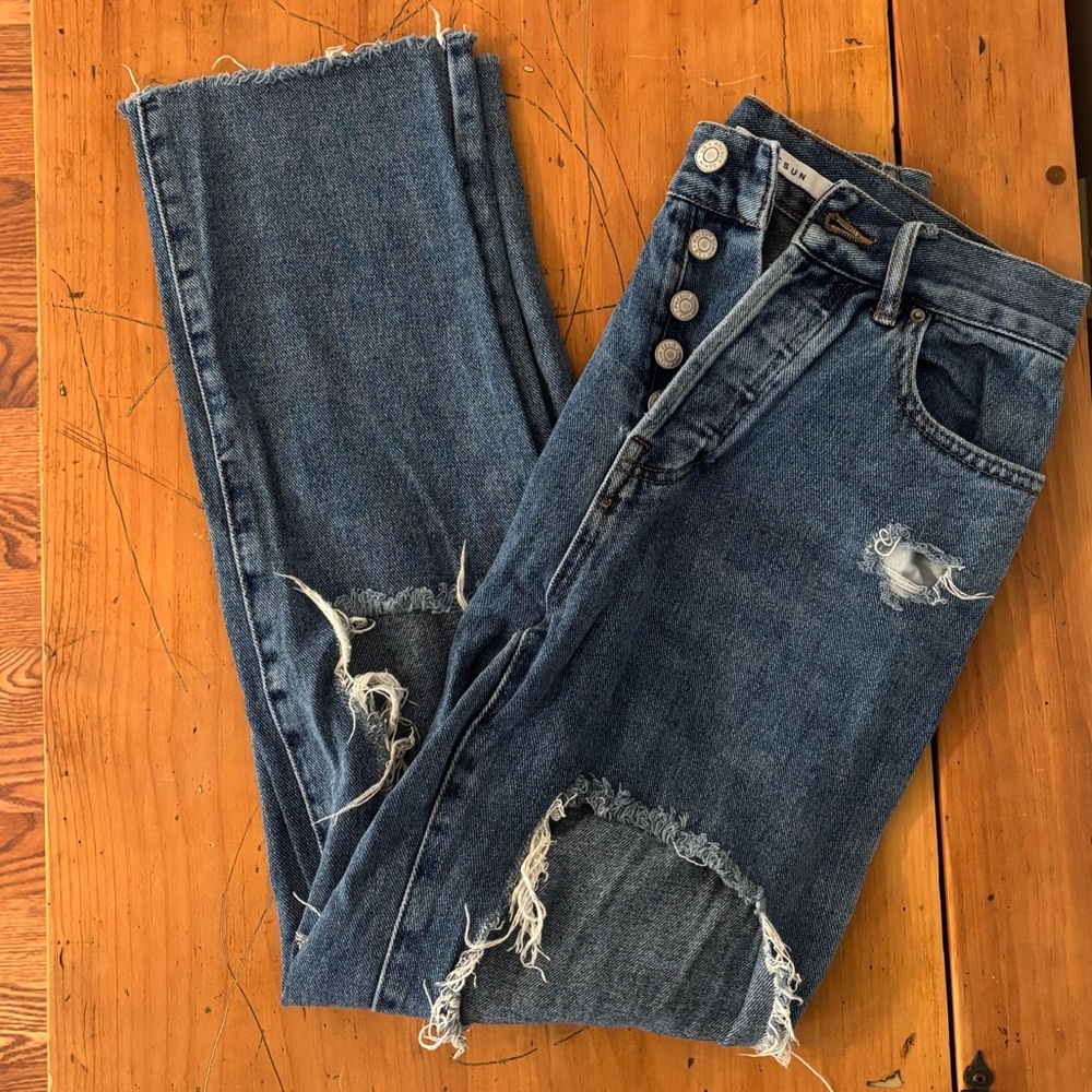 Distressed Pacsun High Rise Straight Blue Jeans